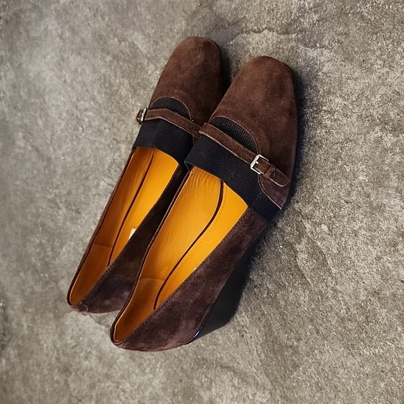 Geox Respira brown suede wedge heeled dress shoe buckle on toe size 39 - Picture 1 of 7